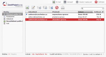webmail - rozhraní